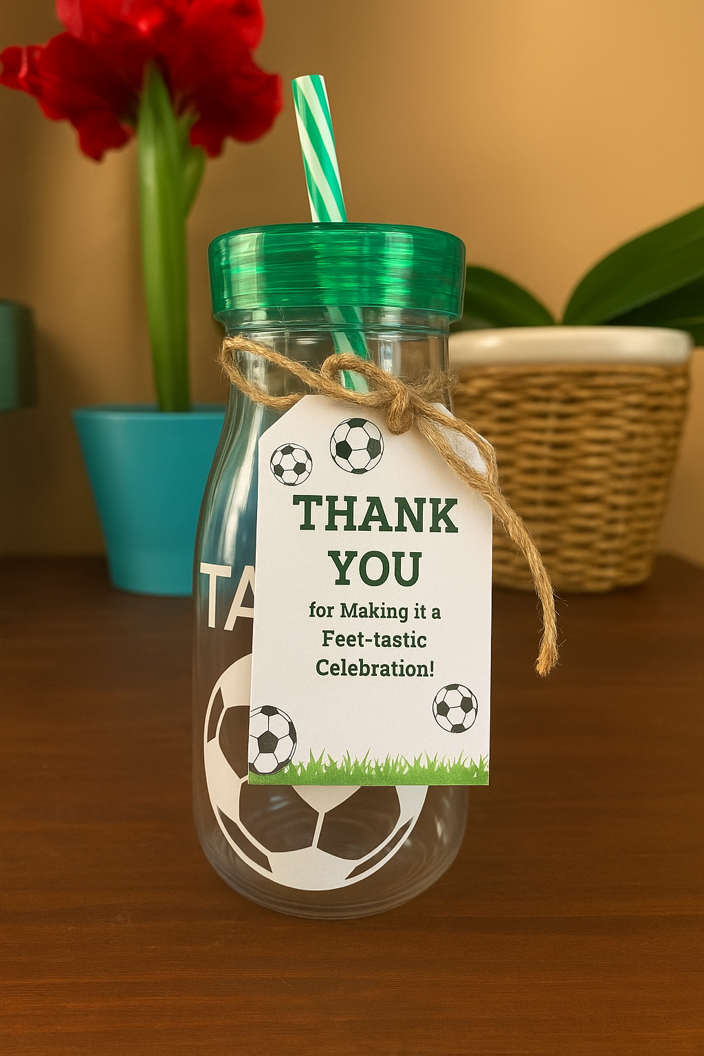 Personalised Milkshake Bottles com as a party favor - Football