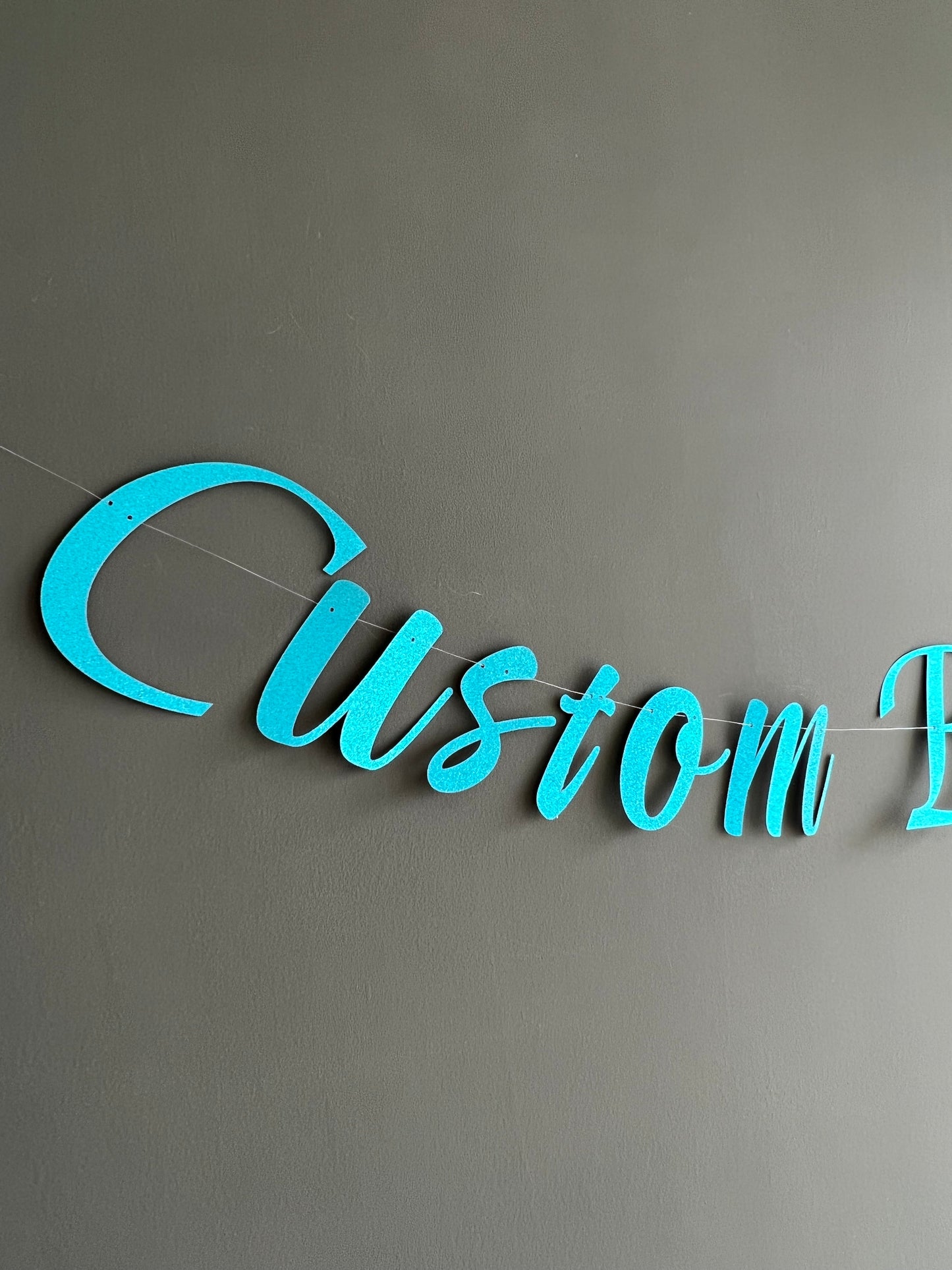 Customised Cursive Blue Glitter Banner - Personalized Handmade party decorations for all occasions