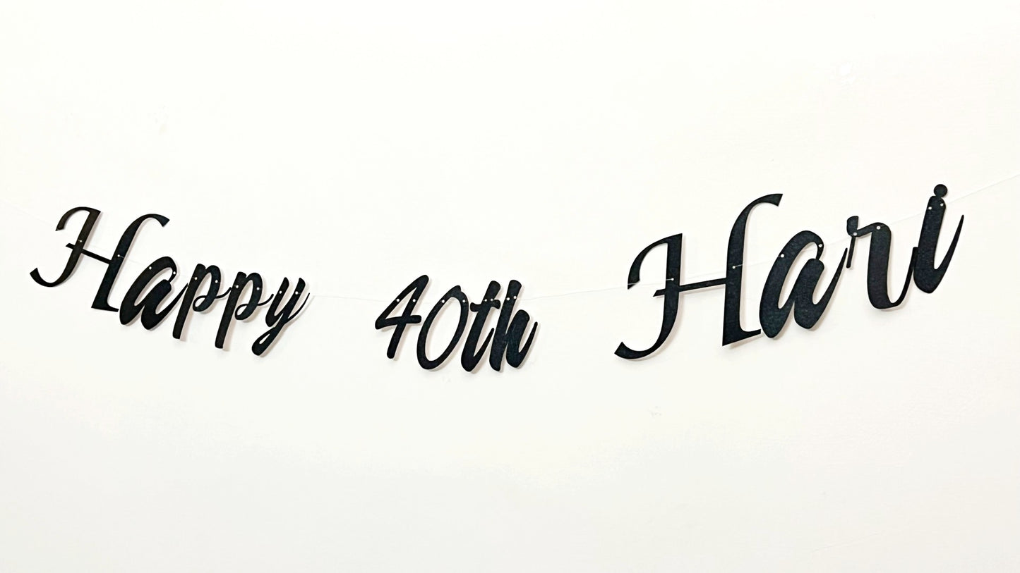 Customised Cursive Black Glitter Banner - Personalized Handmade party decorations for all occasions
