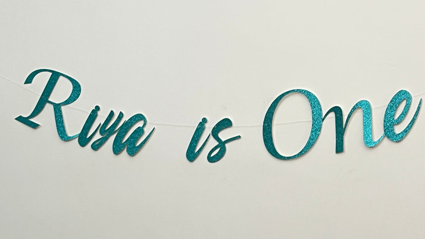 Customised Cursive Teal Glitter Banner - Personalized Handmade party decorations for all occasions