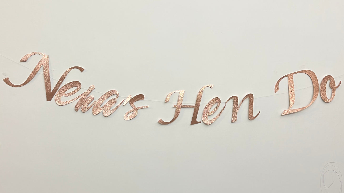 Customised Cursive Glitter Rose Gold Banner - Personalized Handmade party decorations for all occasions