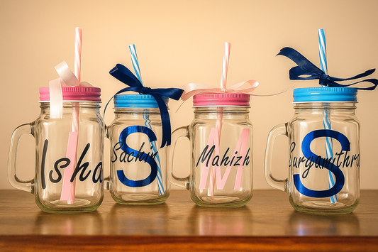 Personalized Mason Jar with Straw & Ribbon