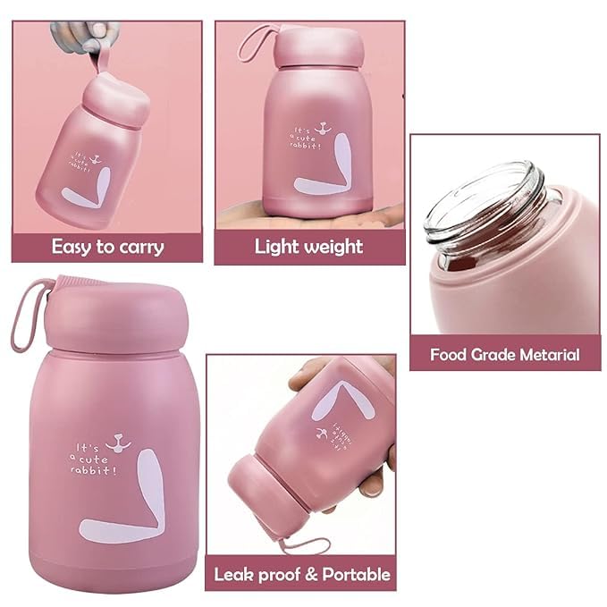 Pack of 2 - 320ml Cute Bunny Kids Water Bottle – Glass Insulated Leakproof Bottle