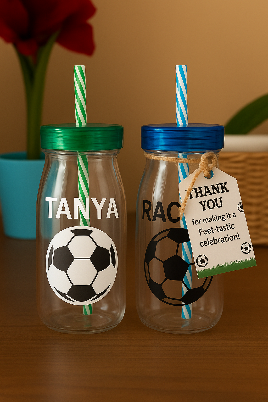 Personalised Milkshake Bottles com as a party favor - Football