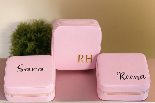 Personalized Square Travel Jewellery Box β Baby Pink