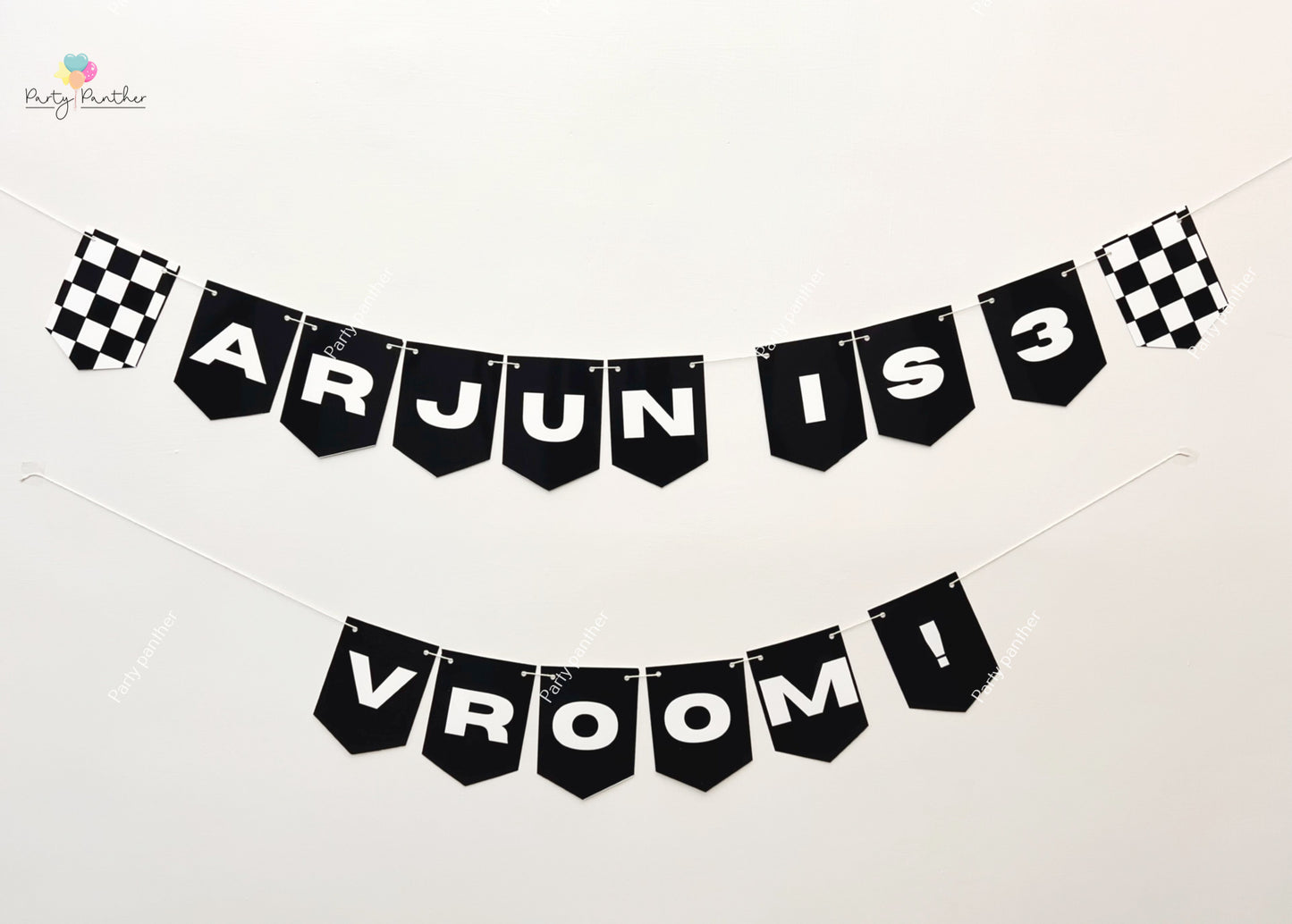 Personalised Car Birthday Theme, Two Fast, Racing / Vroom Theme Banner - Personalised with any text or Number Custom Banner