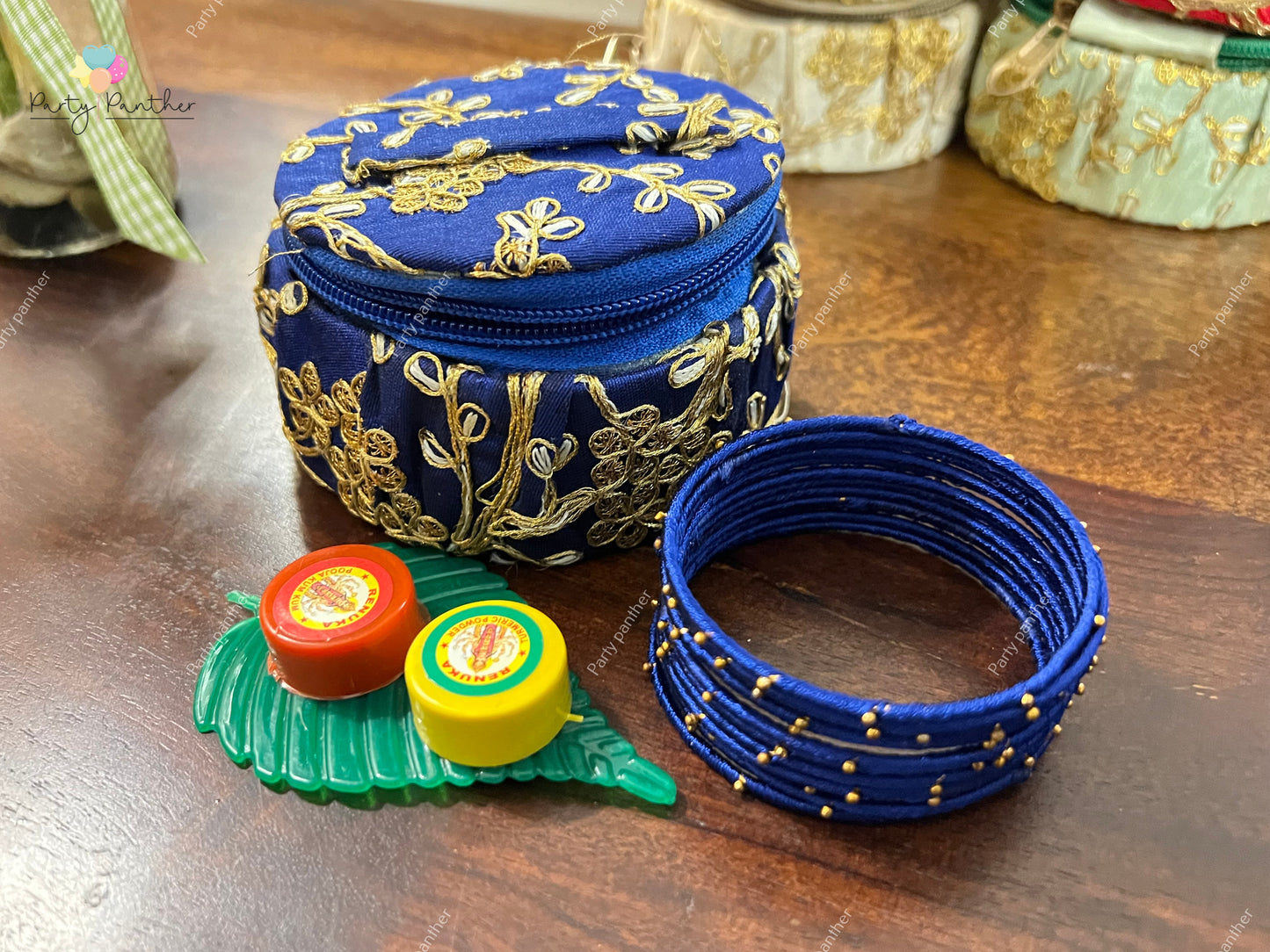 Return gift combo -   Beautiful embroidery design Bangle Box with Bangles, Kumkum and turmeric.