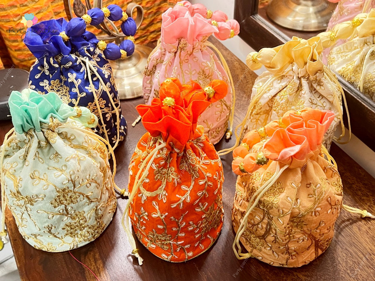 Gorgeous Potli bags as a return gift for Pooja ,wedding, thambulam, Baby shower , housewarming