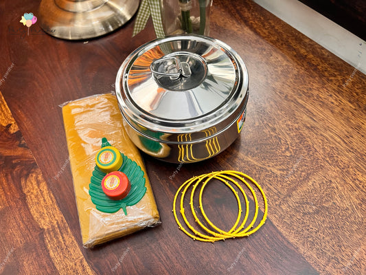 Tiffin Box Combo with Blouse bit, Bangles , Kumkum and turmeric- Return Gift Combo