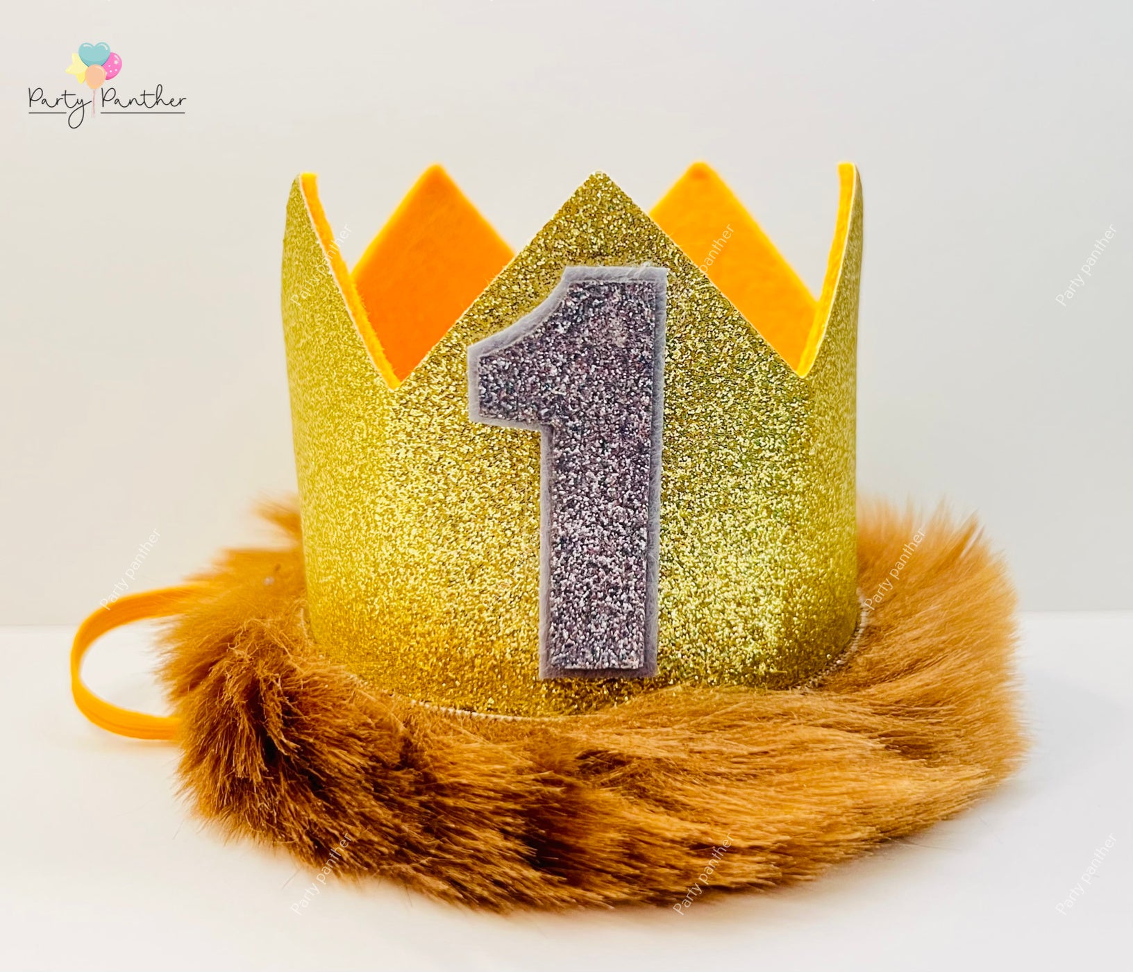 Gold Glitter First Birthday Crown – “Wild One” Theme – Party Panther