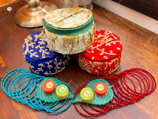 Return gift combo -   Beautiful embroidery design Bangle Box with Bangles, Kumkum and turmeric.