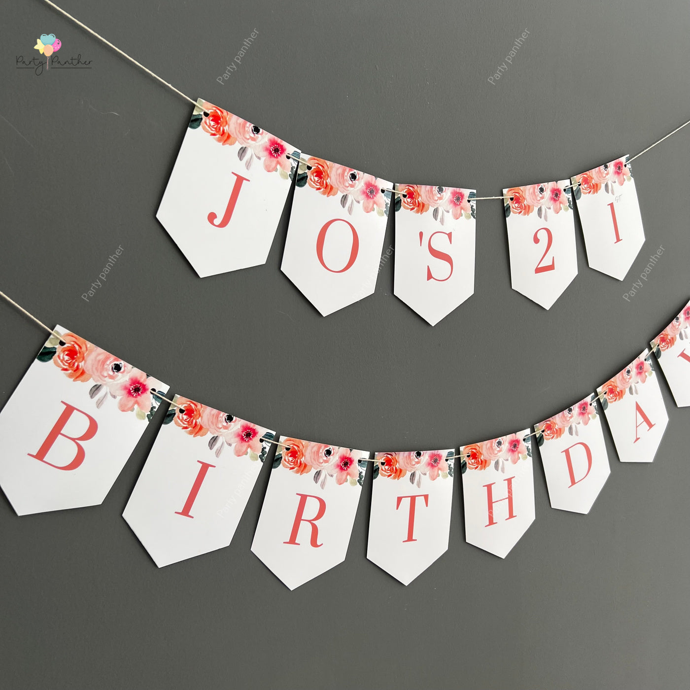 Personalised Floral Banner, Girl Girl's Theme bannner - Personalised with any text or Number Custom Banner, Custom floral banner