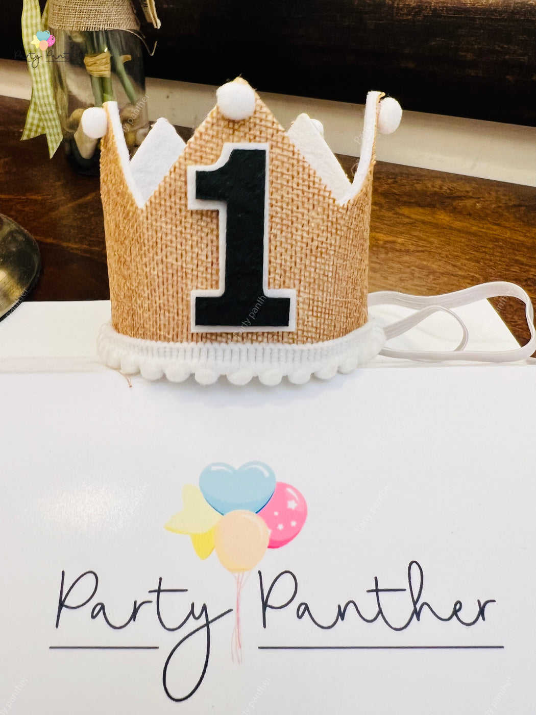 Burlap First Birthday Crown –