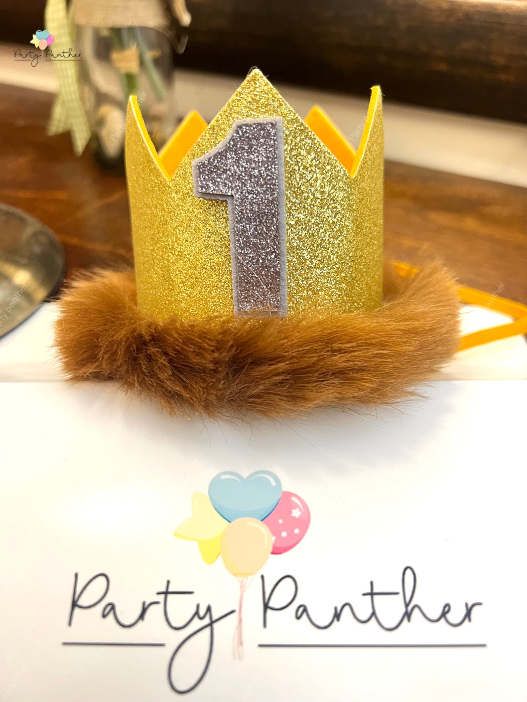 Gold Glitter First Birthday Crown – “Wild One” Theme