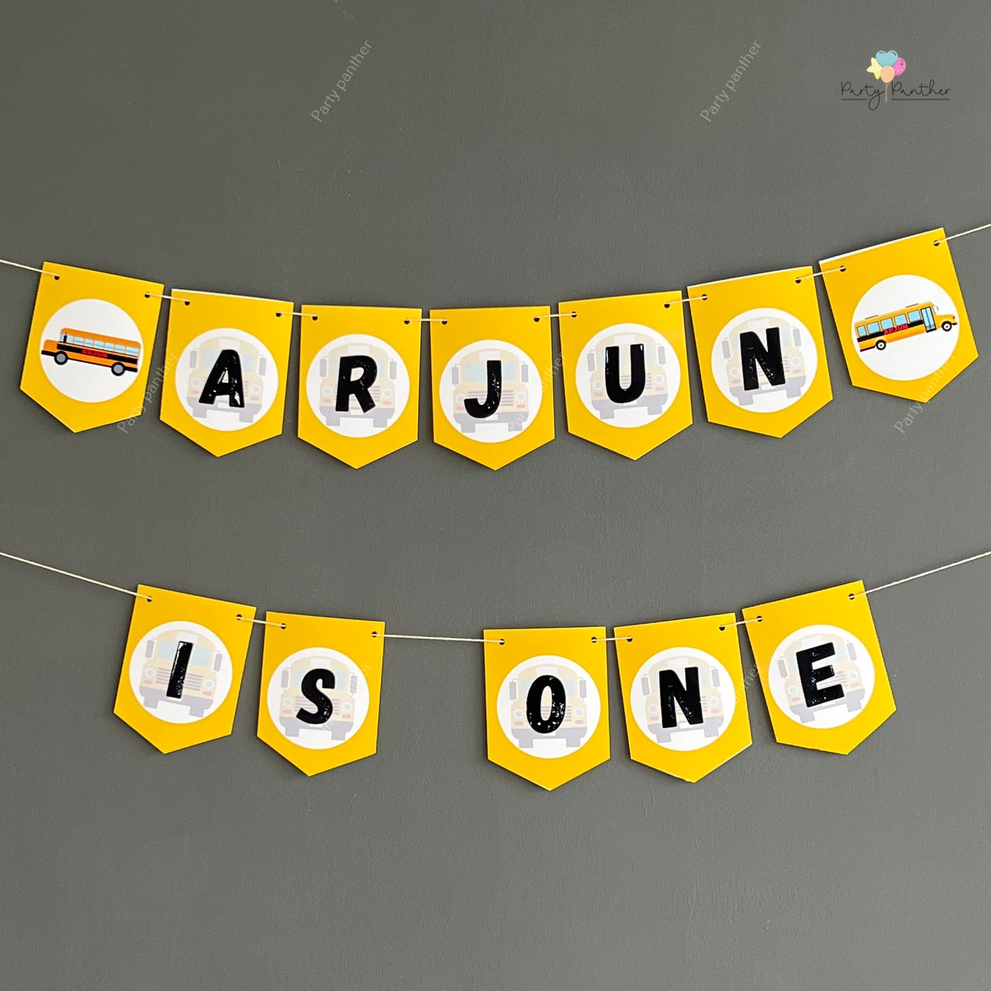 Personalised Bus Birthday Theme, Wheels on the bus Theme Banner - Personalised with any text or Number Custom Banner