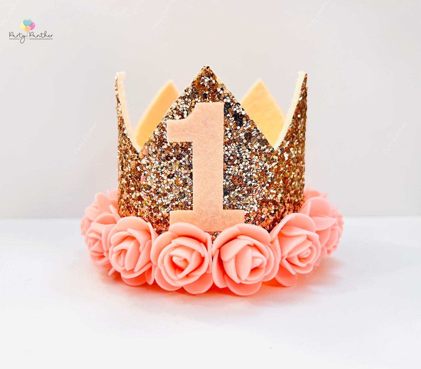 Rose gold 1st Birthday Crown – Rose gold & Gold Glitter Floral Tiara