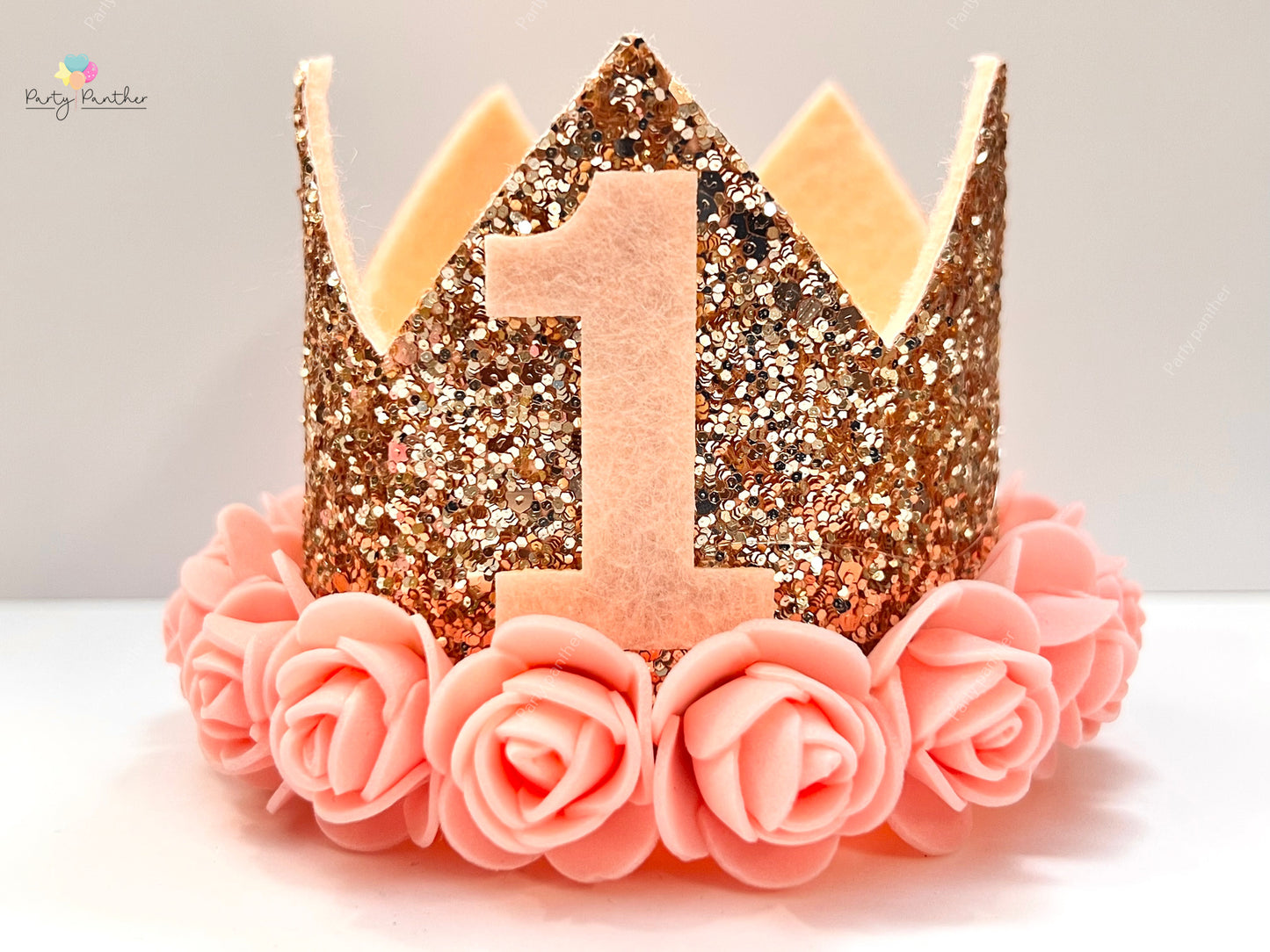 Rose gold 1st Birthday Crown – Rose gold & Gold Glitter Floral Tiara