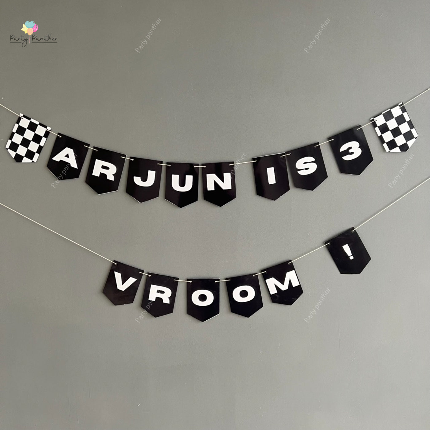 Personalised Car Birthday Theme, Two Fast, Racing / Vroom Theme Banner - Personalised with any text or Number Custom Banner