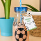 Personalised Milkshake Bottles com as a party favor - Football
