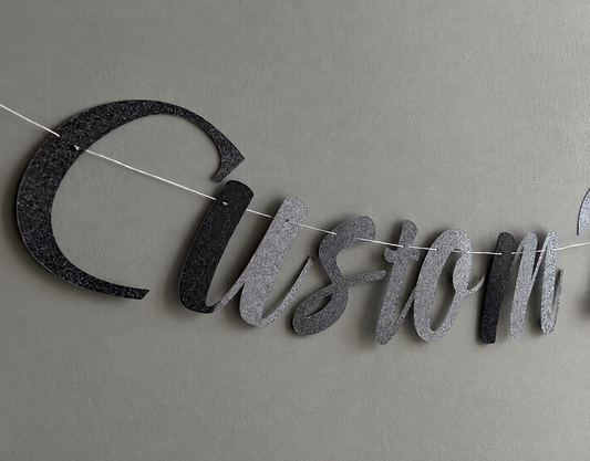 Customised Cursive Black Glitter Banner - Personalized Handmade party decorations for all occasions