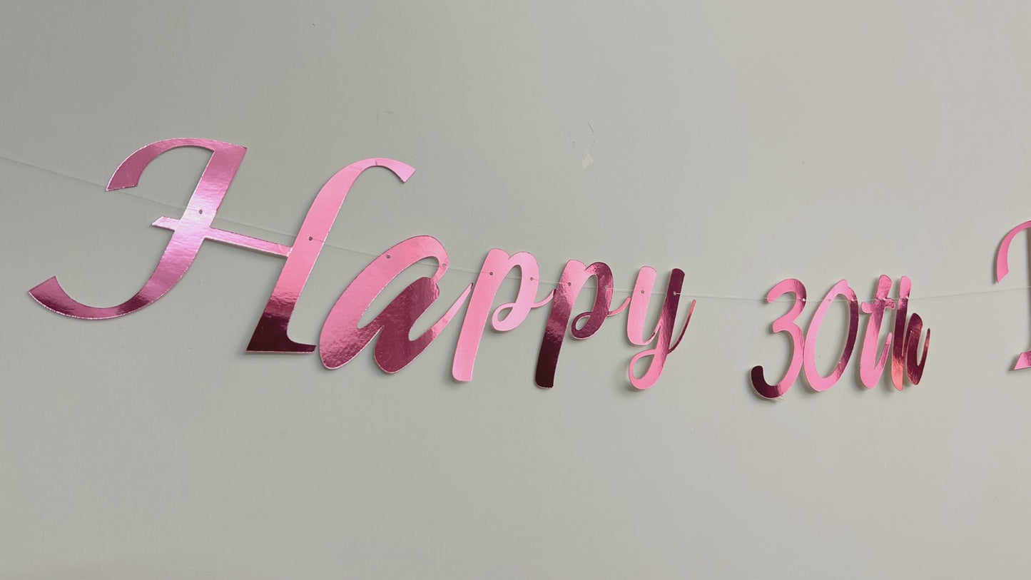 Customised Cursive Metallic Pink Banner - Personalized Handmade party decorations for all occasions