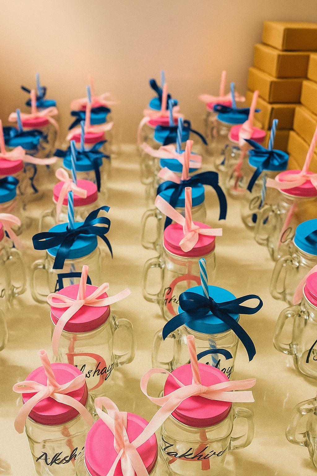 Personalized Mason Jar with Straw & Ribbon