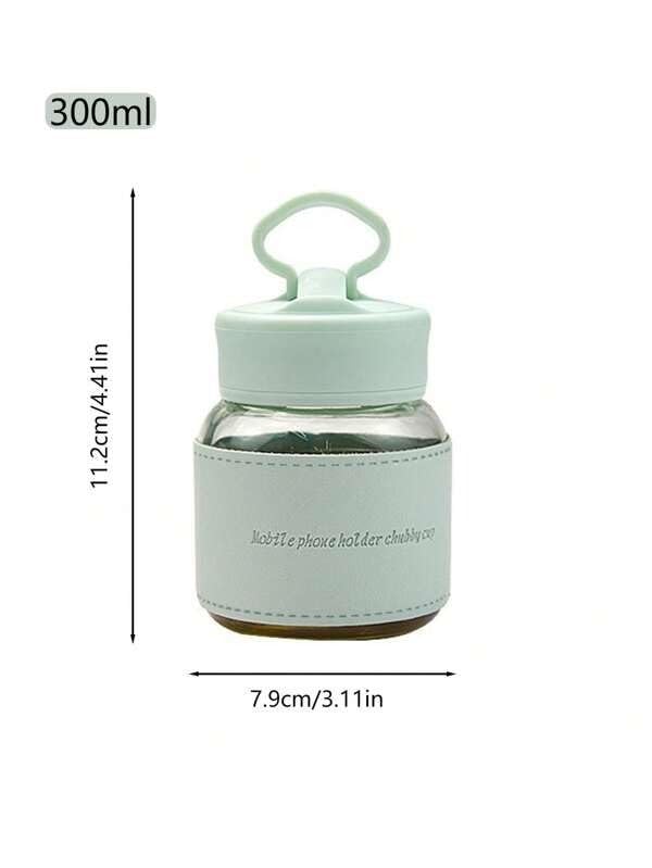 Pack of 2 - 300ml Stylish Glass Jar Bottle with Handle Lid & Sleeve – Leakproof Hot & Cold Coffee Mug for Office & College
