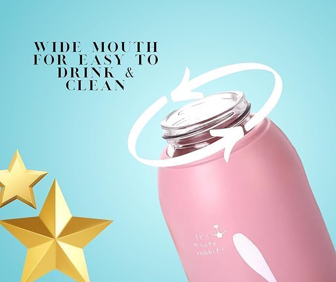 Pack of 2 - 320ml Cute Bunny Kids Water Bottle – Glass Insulated Leakproof Bottle