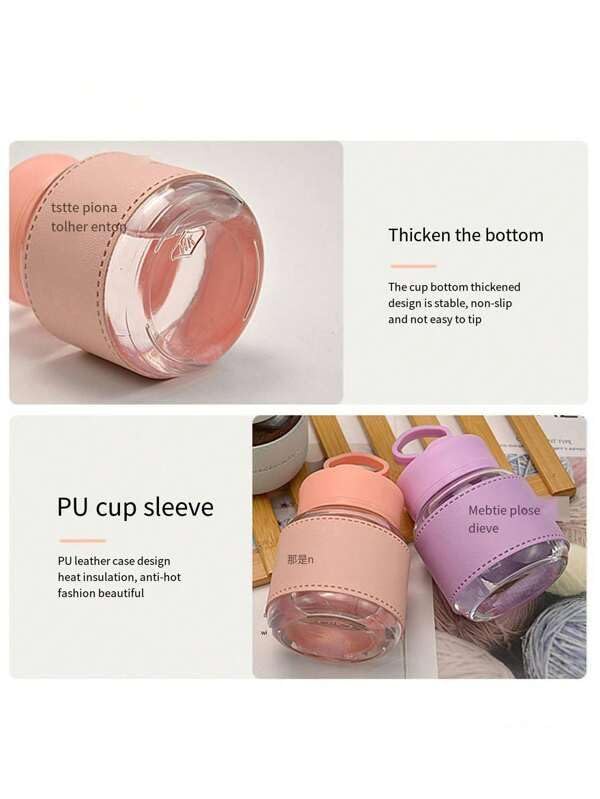Pack of 2 - 300ml Stylish Glass Jar Bottle with Handle Lid & Sleeve – Leakproof Hot & Cold Coffee Mug for Office & College