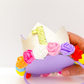 Rainbow Rose First Birthday Crown – White & Gold