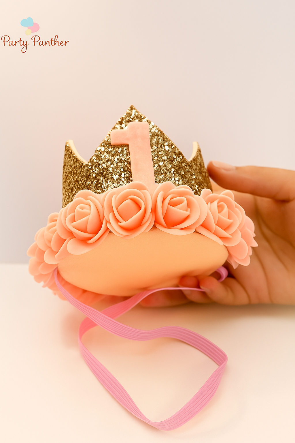 Rose gold 1st Birthday Crown – Rose gold & Gold Glitter Floral Tiara