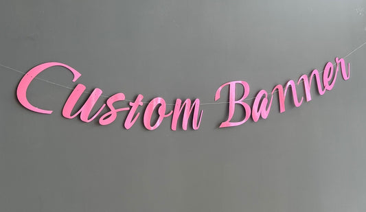 Customised Cursive Metallic Pink Banner - Personalized Handmade party decorations for all occasions