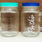 Personalised mason jar with straw and 2 lids - 1 lid with hole and 1 without hole