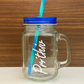 Personalised mason jar with straw and 2 lids - 1 lid with hole and 1 without hole