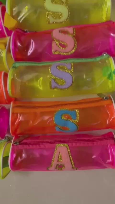 Personalized Transparent Jelly Pencil Pouch with Initial | Custom Name PVC Zipper Pouch for Kids | Return Gift & School Stationery Organizer |