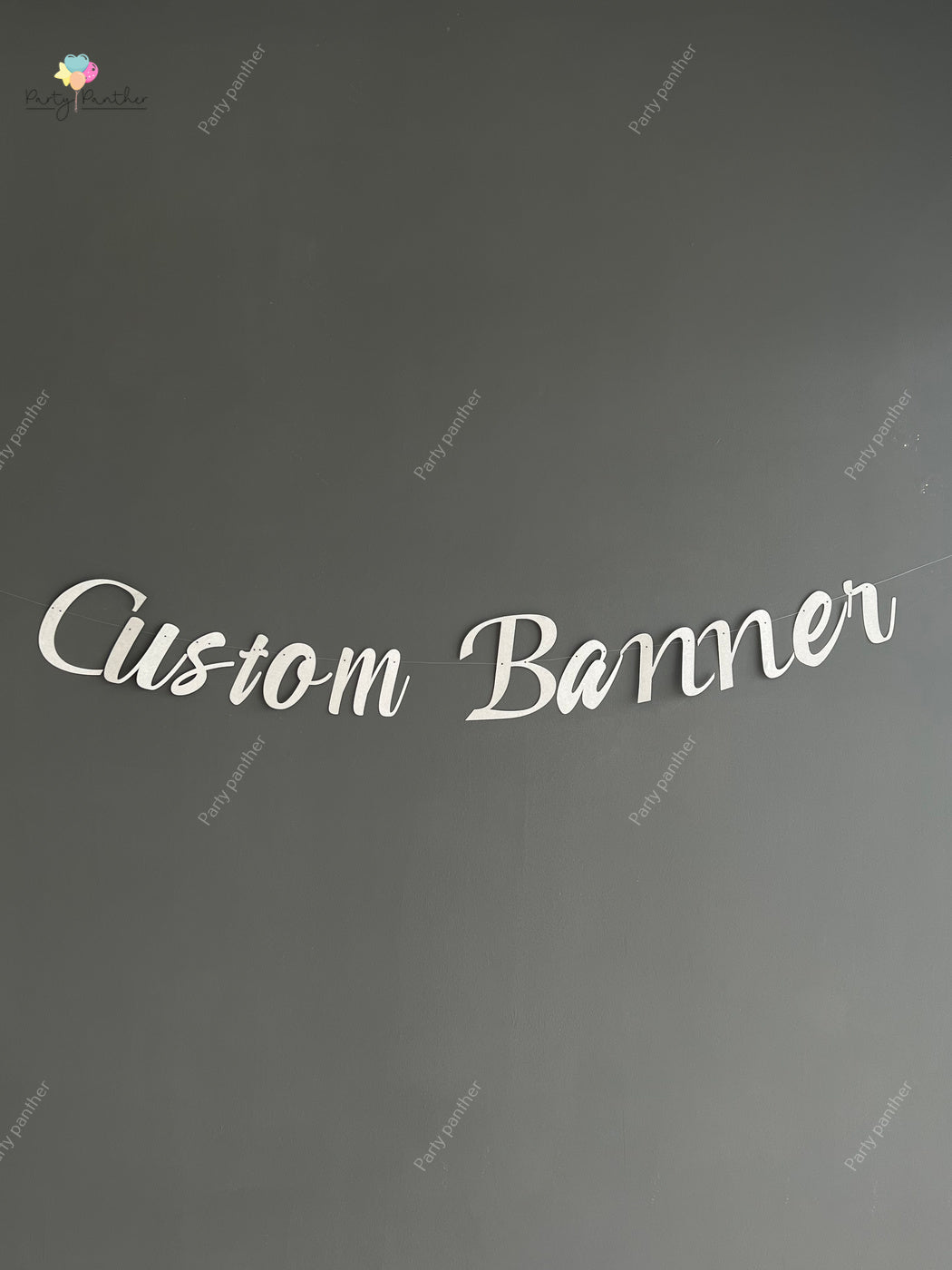 Customised Cursive Glitter Silver Banner - Personalized Handmade party decorations for all occasions