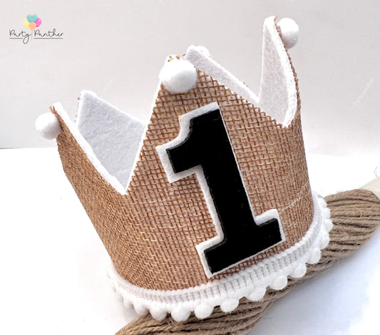 Boy 1st Birthday Crown , Boys First Birthday Crown, Burlap Party Crown ,Wild One, Prince Crown