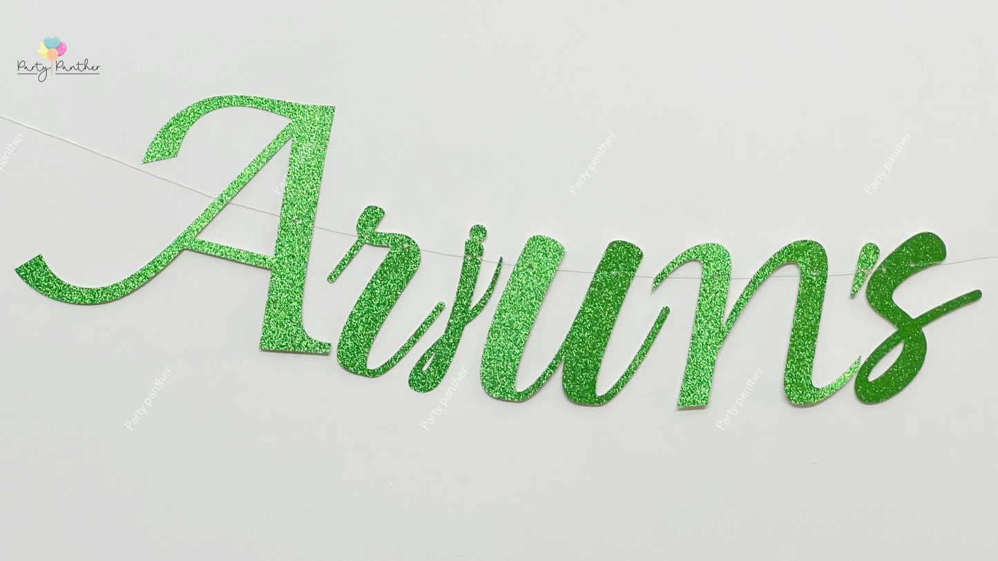 Customised Cursive Glitter Green Banner - Personalized Handmade party decorations for all occasions