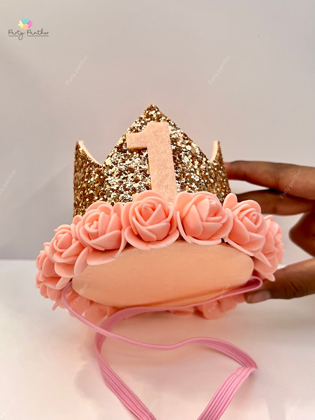 Rose Gold Floral First Birthday Crown, Rose gold birthday crown, 1st birthday crown, birthday crown, party hat, glitter birthday crown, crown for girls, crown
